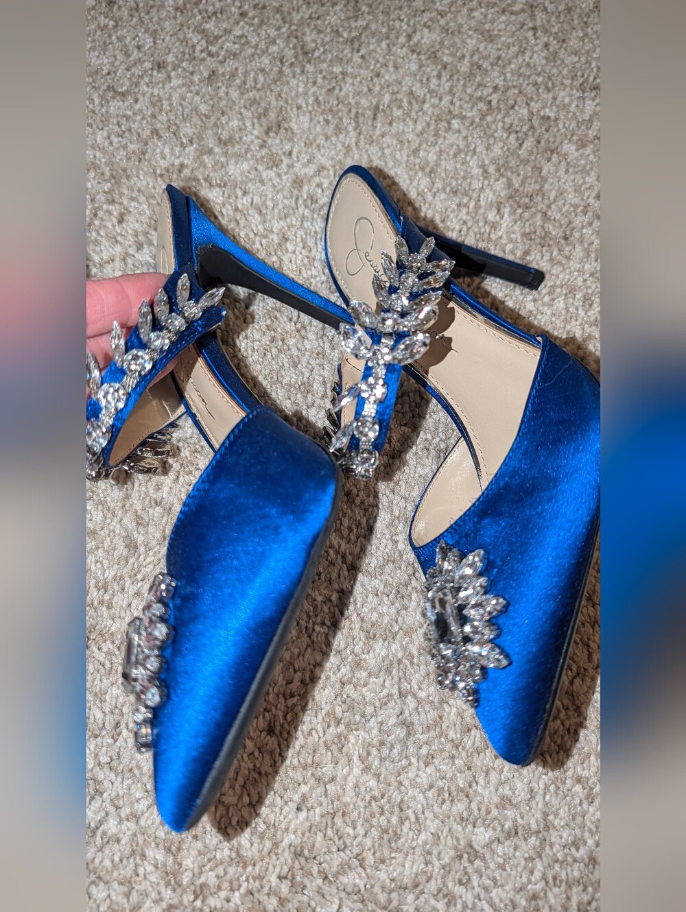 Jessica Simpson Royal Blue Embellished Satin Slingback Pumps Size 6 1/2 - Picture 4 of 8